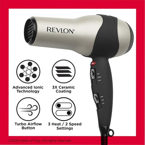 REVLON Turbo Hair Dryer - 1875 Watts for Maximum Shine & Fast Drying | Sleek Silver Finish