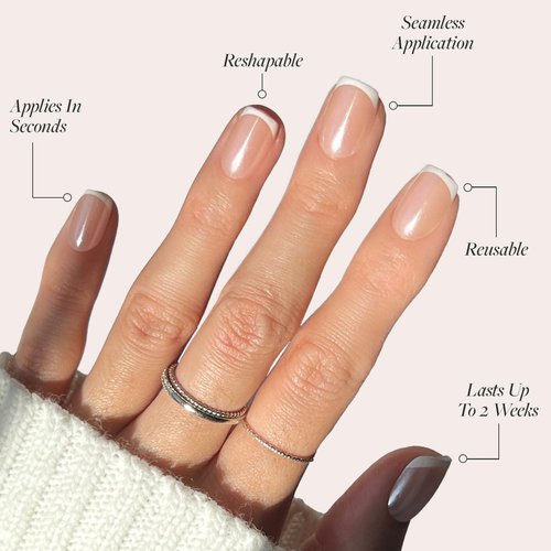 Glamnetic Press On Nails - La Perle | Salon Quality Semi-Transparent French Tip | 30 Nail Kit with Glue, 15 Sizes
