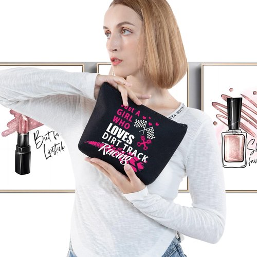 G2TUP Racing Lover Gifts Dirt Track Racing Makeup Pouch Just A Girl Who Loves Dirt Track Racing Racer Zip Pouch (Racing Lover makeup bag)
