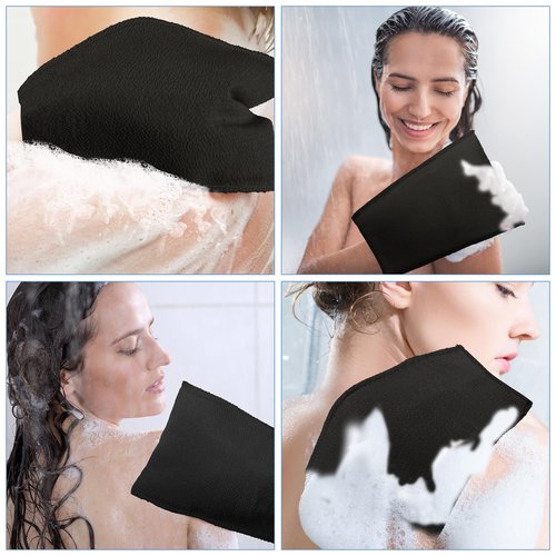 Tatuo 12 Pieces Korean Exfoliating Mitt Glove Italy Towel Body Skin Scrubber Exfoliating Scrubber for Remove Dead Skin Washcloth Korean(Large,Black)
