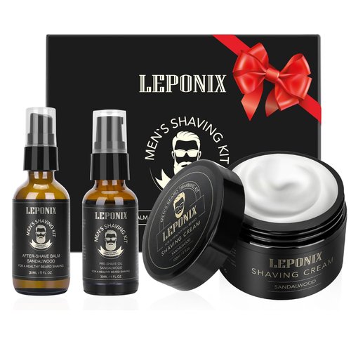 Mens Shaving Kit - Sandalwood Shaving Cream, After Shave Lotion & Pre Shave Oil - Fights Razor Burn, Nicks & Cuts - Luxury Grooming Essentials for Men - Secret Santa Gift Set Stocking Stuffers
