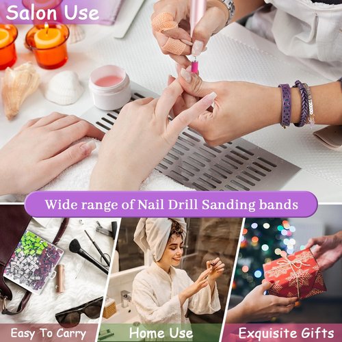 300Pcs Nail Sanding Bands, #80#120#150#180#240 Grit Sanding Bands for Nail, Professional Nail Drill Sanding Bands for Acrylic Gel Natural Nails, Nail Sanding Bands for Manicures&Pedicures