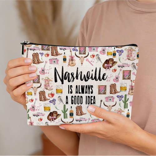 Nashville Travel Gift Cosmetic Bag Nashville Lovers Gift Nashville Souvenir Makeup Bag Girls Trip Gifts Favors Nashville City Themed Gifts for Women Sister Birthday Christmas Bachelorette Party Favors