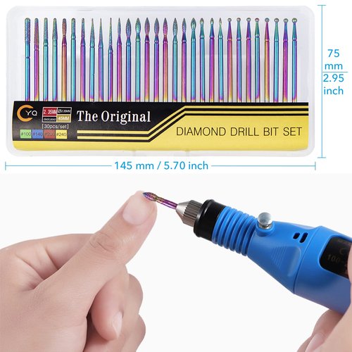Homeet Pack of 30 Nail Drill Bits Colourful Diamond Professional Nail Cutter Attachments Removal Gel Acrylic Cuticle Tungsten Carbide Nail Drill for Manicure Pedicure