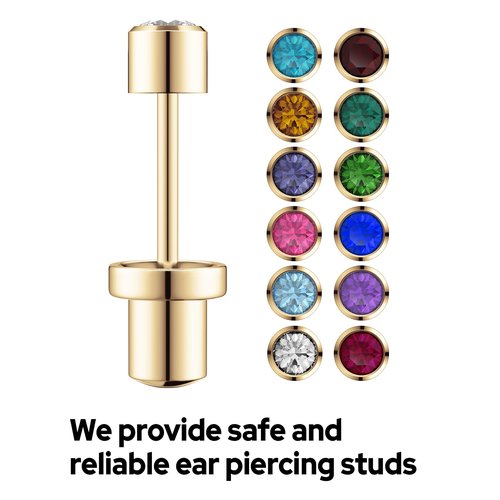 SugarTang Ear Piercing Kit Gold 4mm with Safety Back Disposable Ear Piercing Gun Kit 2 Pack Made in 316L Surgical Stainless Steel | At Home Self Ear Piercer Kit with Preloaded Ear Stud （Peacock Blue）