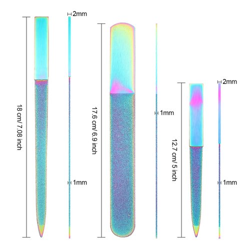 Mudder 3 Pcs Diamond Nail File Set for Women Men Stainless Steel Metal Sapphire Double Side Fingernail Toenail Buffer Filers Rainbow Emery Boards for Salon Home Travel Manicure Pedicure Nail Care Tool