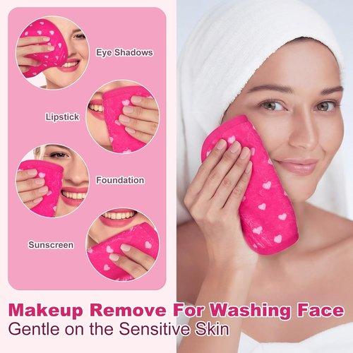 Frienda 24 Pcs Heart Makeup Remover Cloths - Soft Microfiber Washable Towels | 6" x 6" for Galentines' Day Gifts