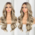 BABEHERS Ash blonde Lace Front Wig for Women 13x4 Body Wave Synthetic lace Front Wigs Omber Pre-plucked Long Wavy 150% Density Heat Resistant Hair Daily Use 26 Inch