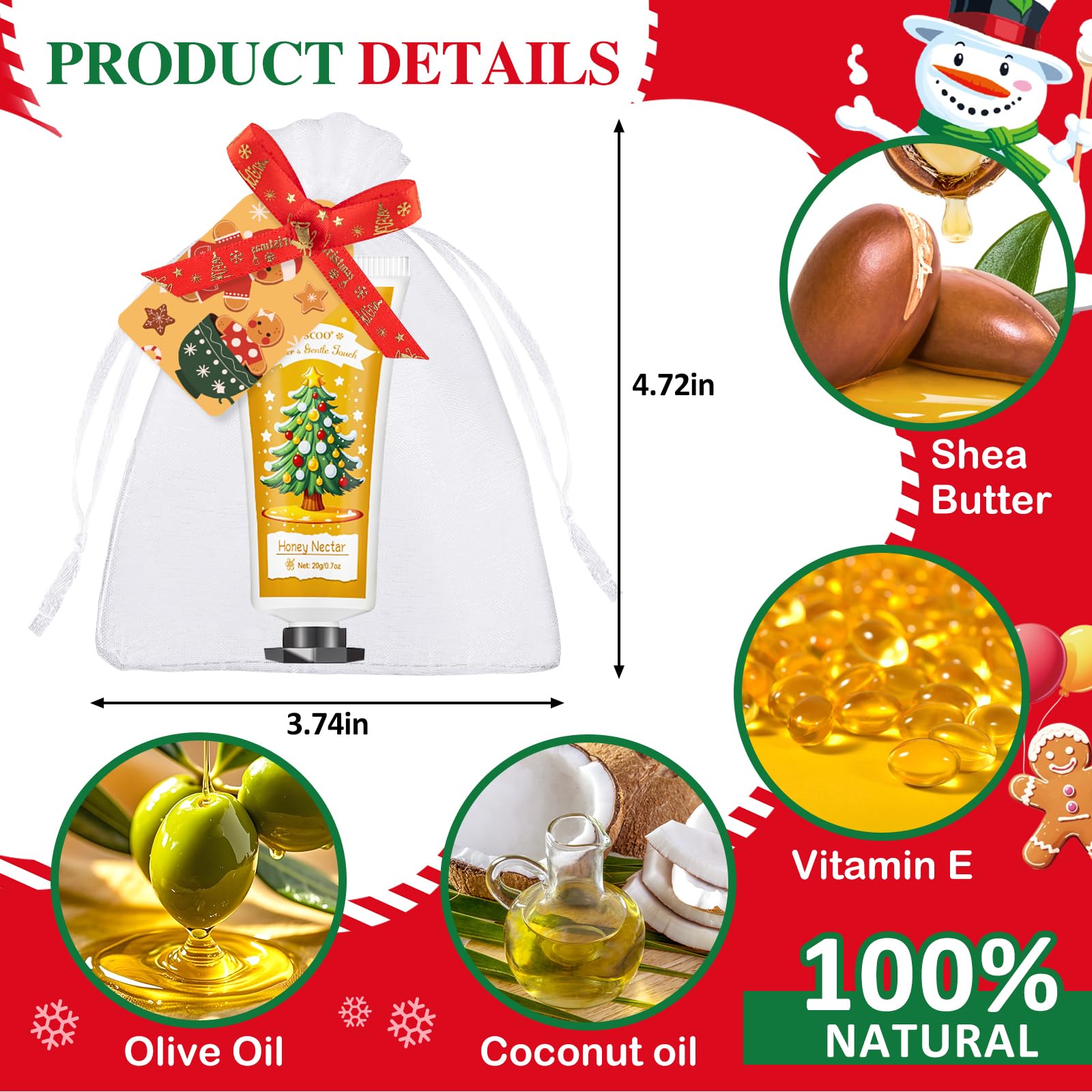 VISCOO 60 Sets Christmas Hand Cream Gift Set for Women, Hand Lotion In Bulk for Dry Cracked Hands Travel Size, Christmas Gifts with Cards and Organza Gift Bags, Stocking Stuffers for Women Teen Girls