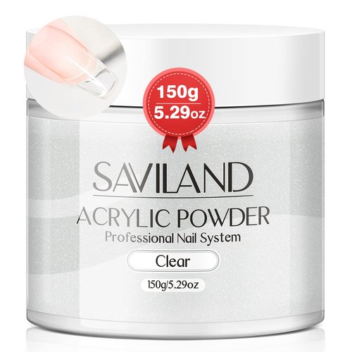 Saviland Clear Acrylic Powder: 5.29OZ Large Capacity Bubble-Free Acrylic Nail Powder Beginner Friendly Long Lasting Chip-Resistant Professional Nail Powder for French Manicure Nail Carving