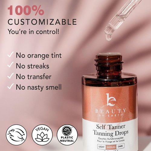 Self Tanning Drops & Kabuki Face Brush - Made with Natural and Organic Ingredients, Medium Face Tanning Drops to Add to Lotion, Moisturizing Bronzing Drops for Face & Body, Toxin Free Face Tanner