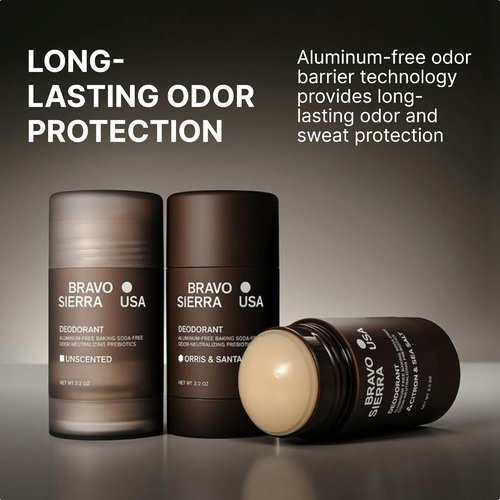 Bravo Sierra Aluminum-Free Deodorant for Men - Citron & Sea Salt | Long-Lasting Odor Control & Sweat Protection - 1-Pack