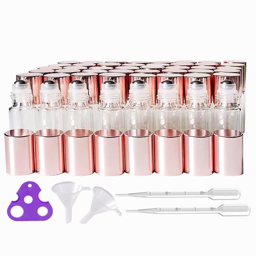 AGENIZ 50Pcs Mini Clear Glass Roller Bottles for Essential Oil, 3ml Roller Bottles with Stainless Steel Roller Balls, Refillable Roll on Bottle (Clear, 3ml)