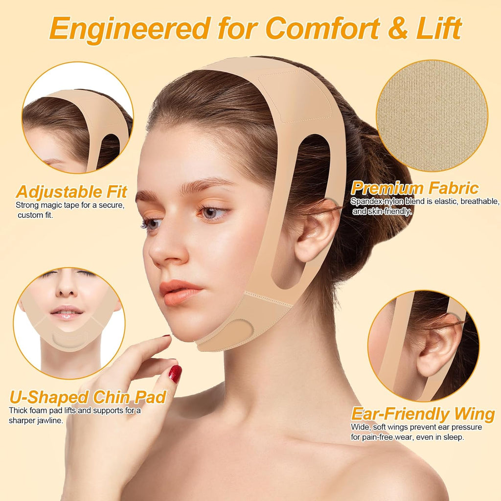 V Line Lifting Mask - Ear-Friendly Chin Strap for Sleeping | Reusable U-Shaped Double Chin Support