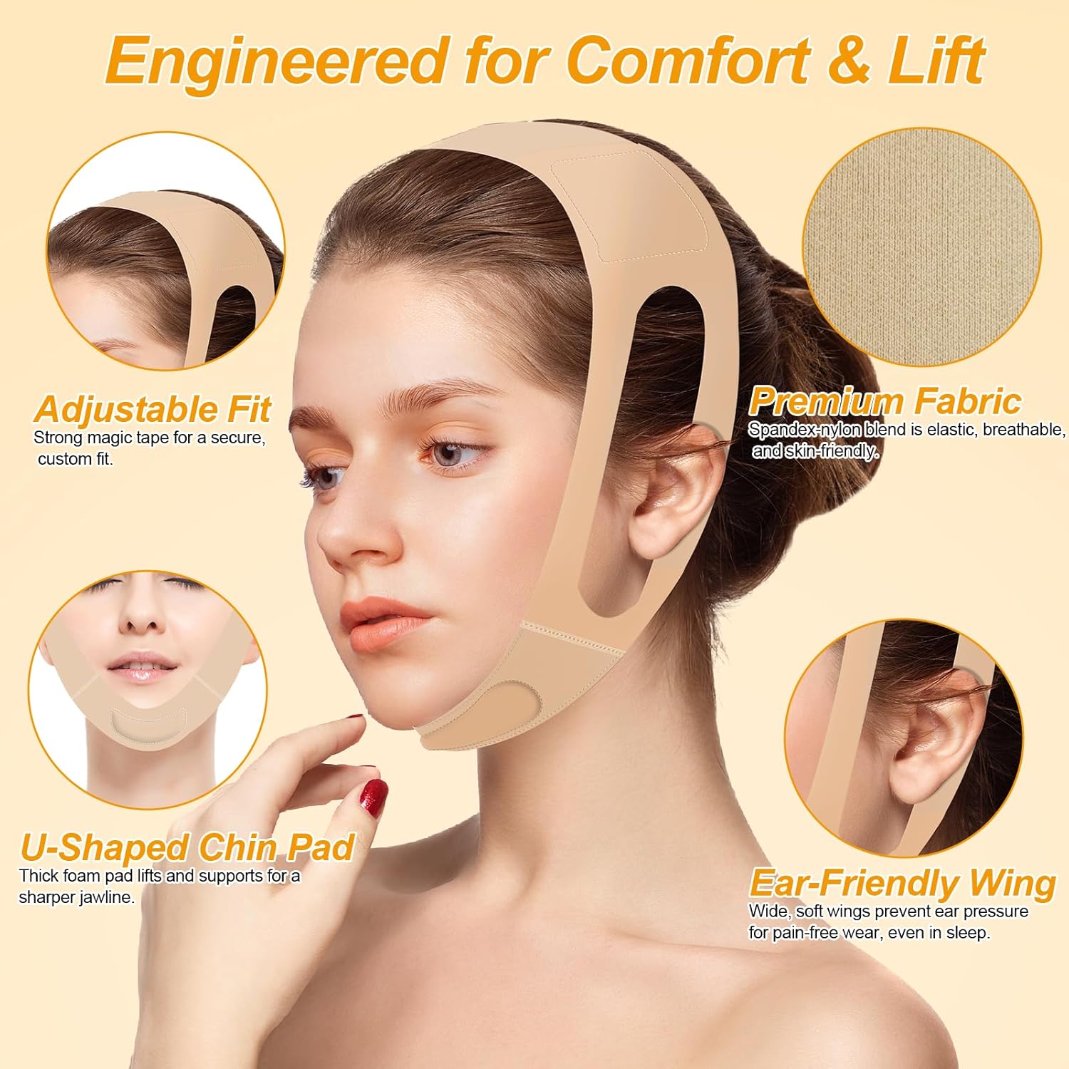 V Line Lifting Mask - Ear-Friendly Chin Strap for Sleeping | Reusable U-Shaped Double Chin Support