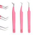 Hadiz Fiber Tip Volume Lash Tweezers Eyelash Extensions Volume Mega Volume 45 and 90 Degree Tweezers(Pack of 3, PINK)