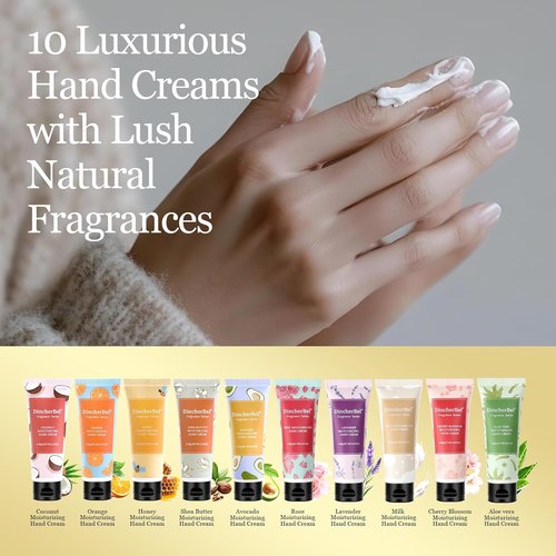 DincherBel Hydrating Hand Cream Set - 10 Travel Size Non-Greasy Lotions for Dry Skin | 1.0 oz Each