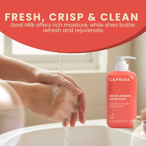 Caprina Liquid Hand Soap, Fresh Goat’s Milk with Shea Butter, 500 ml, Moisturizing Hand Wash for Dry Skin