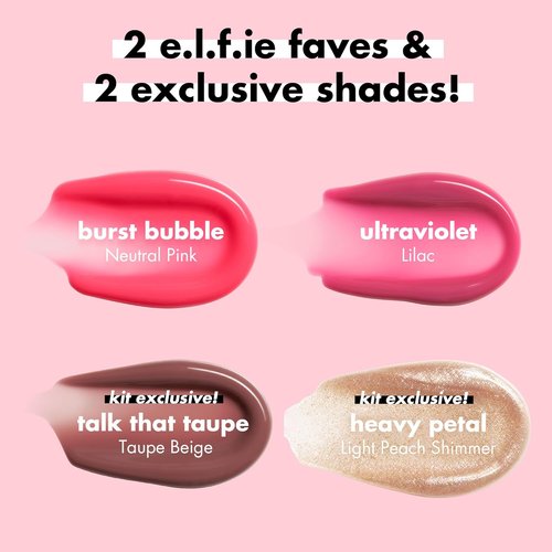 e.l.f. Glow Reviver Plumping Lip Oil Kit - Nourishing Tinted Oils for High-Shine Finish | 4 Shades, Vegan & Cruelty-Free