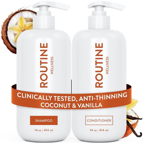 Routine Wellness Anti-Thinning Shampoo & Conditioner Set - Biotin DHT Blocker for Thinning Hair - Color Safe Coconut & Vanilla (Pack of 2)