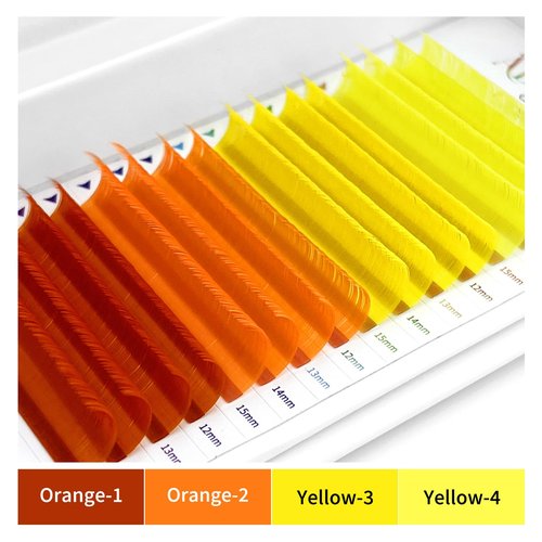 ABONNIE Colored Lash Extensions, 16 Rows Cashmere eyelashes, 0.07 D Curl 13mm Classic eyelash Extensions, Single Lash Extensions for Professional Salon Use (0.07-D-Yellow Gradient 13mm