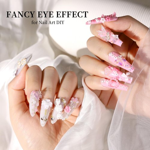 FAMDAMEI 24 Grid Flat Back Pearls and Rhinestones for Dazzling Kit, Clear White Pink Pearls Flatback Resin Jelly Rhinestones,Flower 3D Nail Charms and Gems for Crafting Rhinestone for Crafts