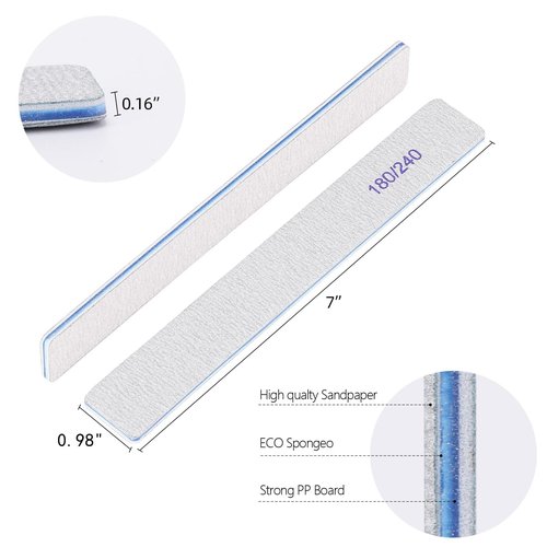 100 Pcs 180/240 Grit Nail Files for Arylic and Natural Nails, Double Sided Manicure Buffing Files