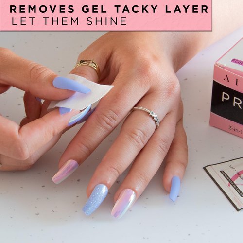 220 AIRRE NAILS Prep & Shine Alcohol Nail Wipes 3in1 Lint-Free Prep & Wipe Cleanser Pads for Gel Polish Sticky Residue & Tacky Layer Remover After UV/LED Curing, For Gel, Acrylic & False Nails & Tips