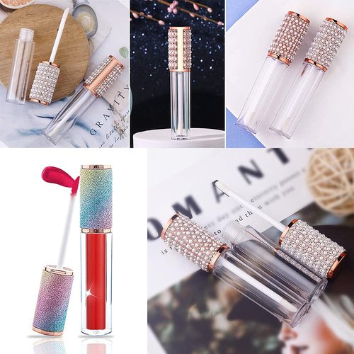 AMORIX 24 Pack Crystal Rhinestone Lip Gloss Tubes with Wand 5ml Empty Containers + Syringes + Labels