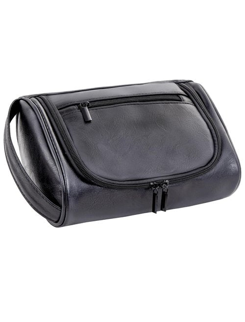 Cumbanho Mens Toiletry Bag, Compact Dopp Kit for Men Travel, PU Leather Shaving Kit, Water-Resistant Minimalist Organizer with Wrist Strap, Fits Grooming Essentials,Black