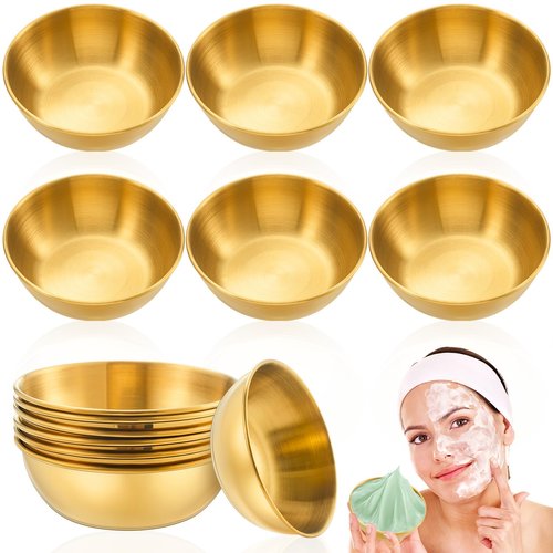 Teenyyou 6 Pcs 3. 23 In DIY Face Mask Mixing Bowl Stainless Steel Esthetician Facial Mask Bowl Facial Small Mixing Esthetician Supplies for Lady Women Skincare Home Salon Cosmetic Beauty (Gold)