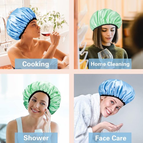 Auban Shower Cap for Women, Adjustable Reusable, Extra Large, Double-Layer Waterproof Bathing cap, Waterproof Exterior, EVA Lining, Hair Cap for All Hair Lengths, 3 Colors