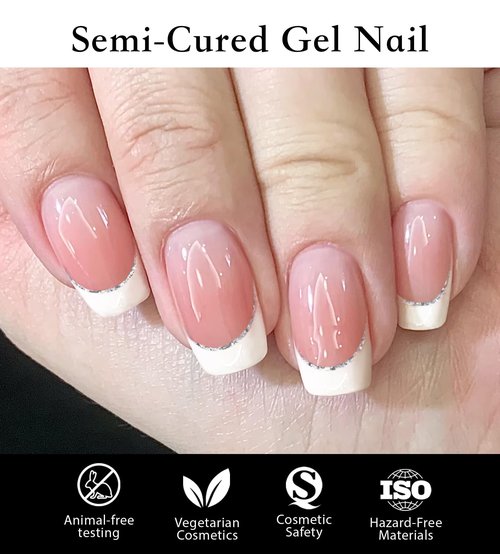 Beaolata Semi Cured Gel Nail Strips - UV Light Gel Nail Stickers - 20 Long Lasting Salon Quality Wraps (French Light White)