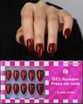 OIFEN Burgundy Red Cat Eye Press on Almond Nails Short 16 Sizes Glass Glossy Gel Fake Manicure with Glue & Stick