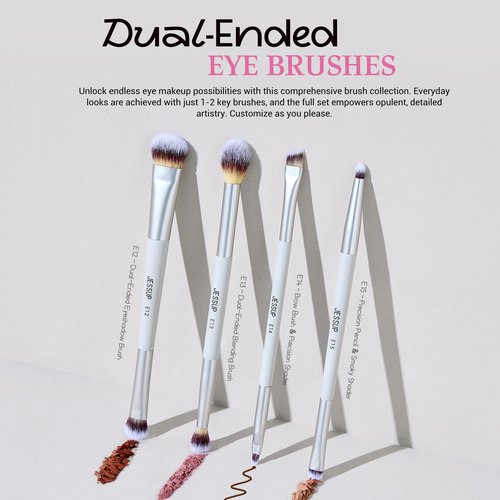Jessup Makeup Brushes Set 7pcs Dual Ended Makeup Brush Premium Synthetic Foundation Contour Blush Highlight Blending Eyebrow Eyeshadow Shader Concealer Brush with Bag, Quiet Gray T520