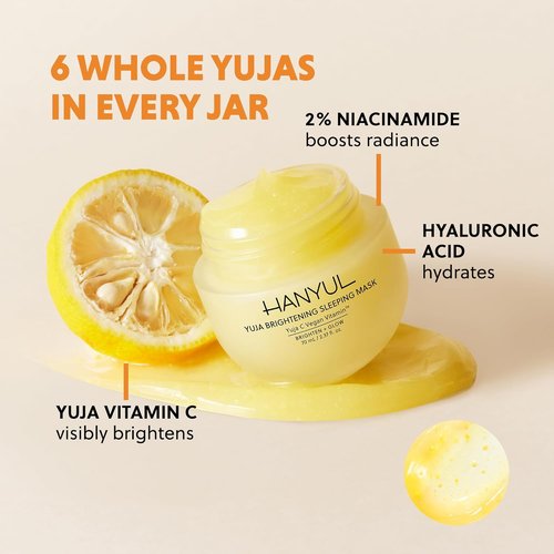 HANYUL Yuja Sleeping Mask - Korean Yuzu Night Cream for Radiant Glow | Vegan Hydrating Moisturizer 2.37 fl. oz.