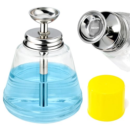 ffresiss Glass Acetone Dispenser, Push Down Pump Alcohol Dispenser with Metal Cover, Nail Polish Remover Liquid Pump Cone Bottle Hand Pumping Rubbing Press Container, 6Oz / 180ml