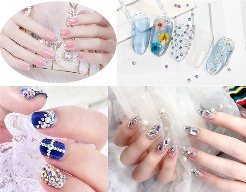 2-Box Massive Beads 8000pcs 6Sizes Nail Art Flatback Glasses Rhinestones Crystal for DIY Project with Tweezers and Picking Pen for Nail Art, Face Art, Manicure (Silver Flare, 6 Sizes)