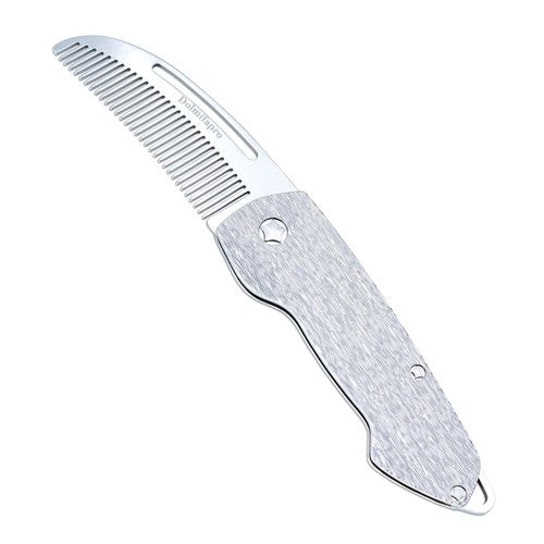 Dolmifapro Small Folding Mustache Comb, Metal Beard Comb for men Pocket Mini Portable Fits In Keychain Anti-Static (Wood Grain)