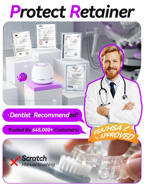 Beser Ultrasonic Retainer Cleaner, 2X Clean, 4X Sterilize, Dental Retainer Cleaner Machine Pod for Aligner, Nightguard, Mouth Guard, Denture Cleaner, Oral Dental Care, IPX6, 200ML, White