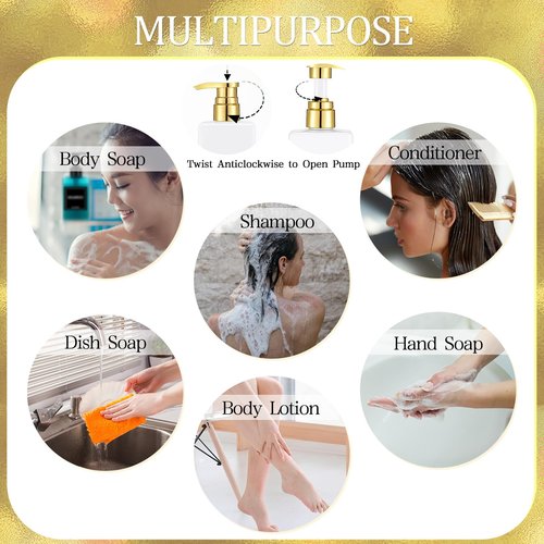 Gejoy 12 Pack White Shampoo and Conditioner Dispenser Bottles, 17 Oz/ 500ml Empty Refillable Pump Bottles with Labels and Marker Pen, Square Plastic Pump Dispenser Bottle for Bathroom Body Wash Shower