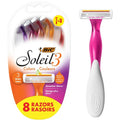 BIC Soleil 3 Colors Women's Disposable 3 Blade Razors, Colorful Handles and Moisture Strip, 10-Pack