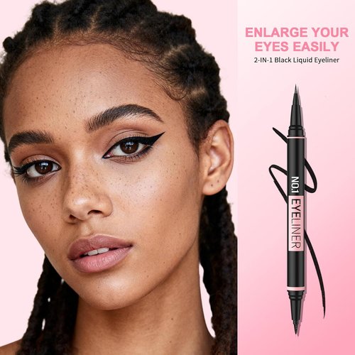 iMethod Liquid Eyeliner - Waterproof 2-in-1 Dual-Ended Liner with Precise Brush & Thick Tip | Long-Lasting Matte Black