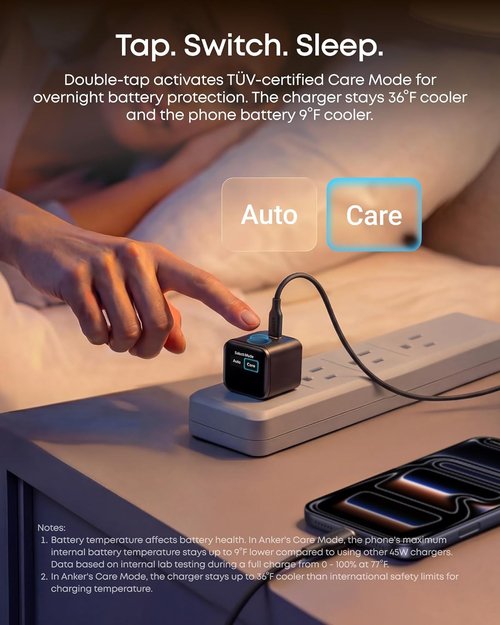 Anker 45W GaN Fast Charging USB-C Charger - Smart Display & 180° Foldable Plug for iPhone 17/16/15