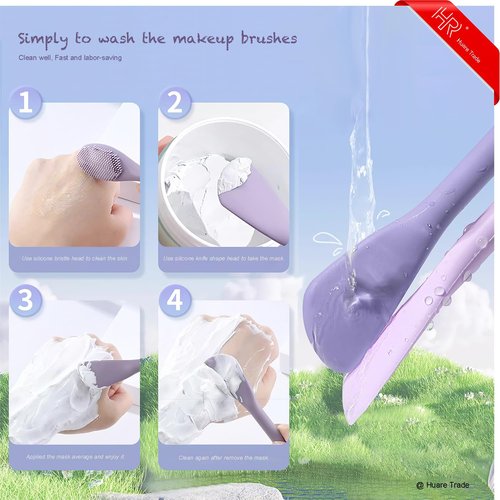 Silicone Face Mask Applicator 3 Packs, Huare Technology Facial Mask Brushes for Mud,Clay,Charcoal Mixed Mask,Soft Makeup Beauty Brush Tools for Apply Cream,Lotion (Pink+Purple+Gray)