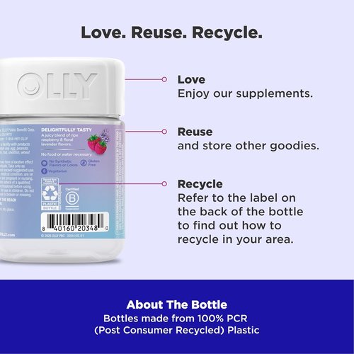OLLY Relaxing Magnesium Gummies - Supports Muscle Relaxation with Raspberry Lavender Flavor | 60 Count