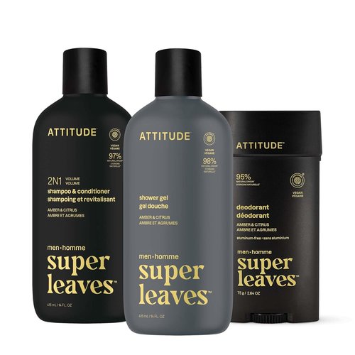 ATTITUDE Body Care Bundle for Men - EWG Verified Shampoo, Conditioner & Shower Gel | Aluminum-Free Deodorant, Natural Ingredients