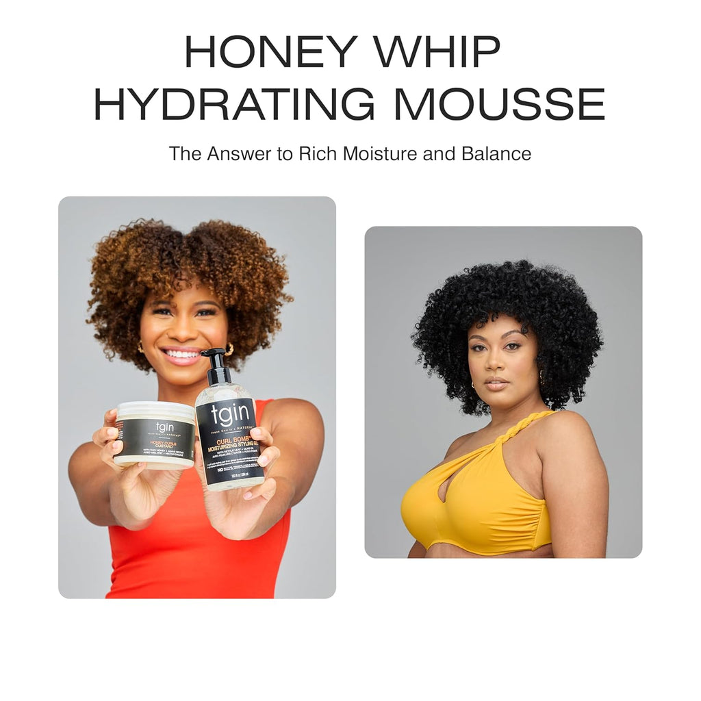 TGIN Honey Whip Hydrating Mousse - Nourishing Formula for Natural, Curly & Damaged Hair | 8 Oz