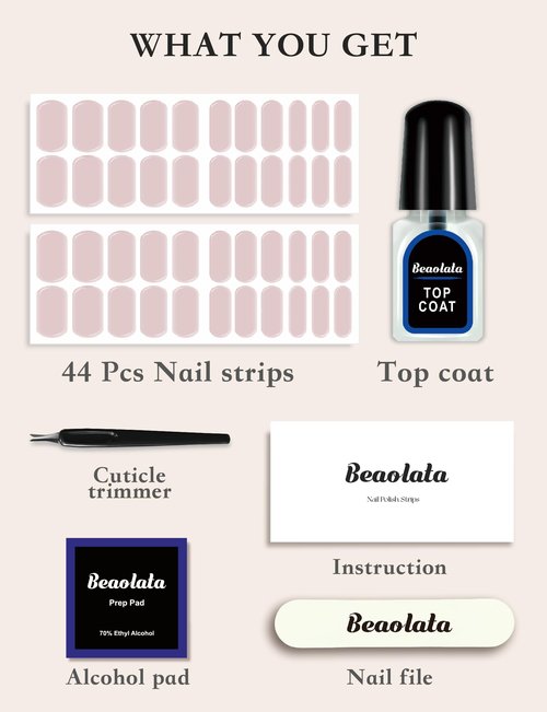 Beaolata Nail Polish Strips, 44PCS Salon Quality Wraps with Top Coat, Long Lasting Gel Nail Stickers for Women Easy Apply& Remove (Eating Gingersnap Yellow)