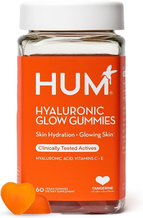 HUM Hyaluronic Glow Skin Care Supplement - Hydrating Vegan Gummies with Vitamin C & E | Tangerine, 60 Count